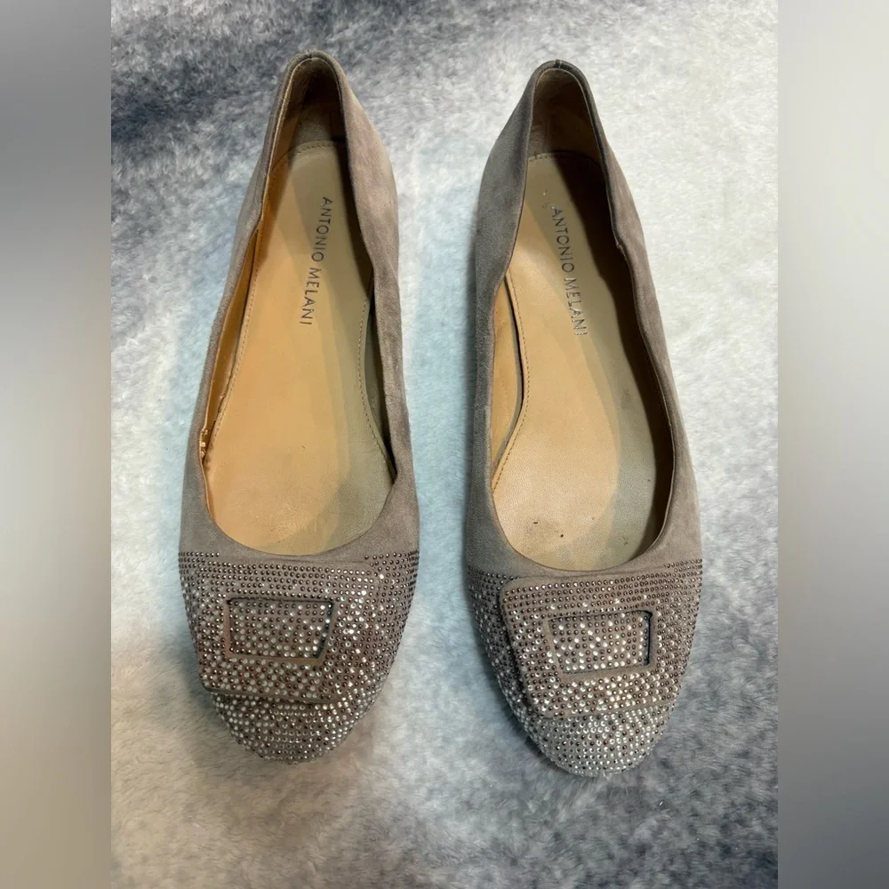Antonio‎ Melani Women's Gray Taupe Suede Rhinestone Comfy Ballet Flats Shoes 6